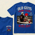 Old Guys Surf Club Too Old To Wipe Out Surfing Grandpa Palm Tree Sunset Graphic T-Shirt
