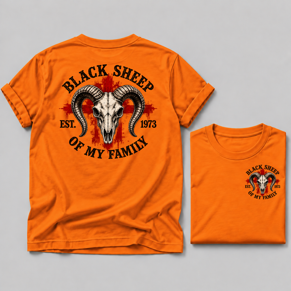 "Black Sheep" Of My Family Vintage Ram Skull Custom EST Year T Shirt