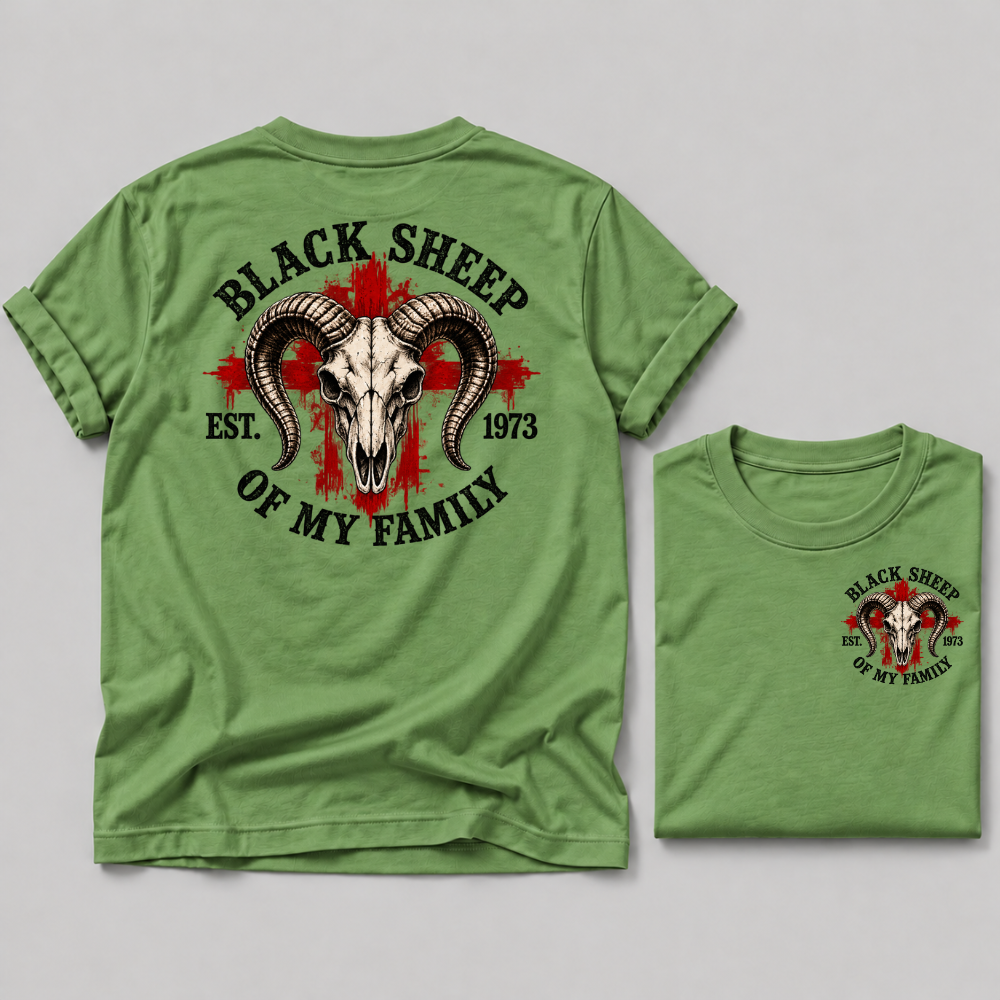 "Black Sheep" Of My Family Vintage Ram Skull Custom EST Year T Shirt