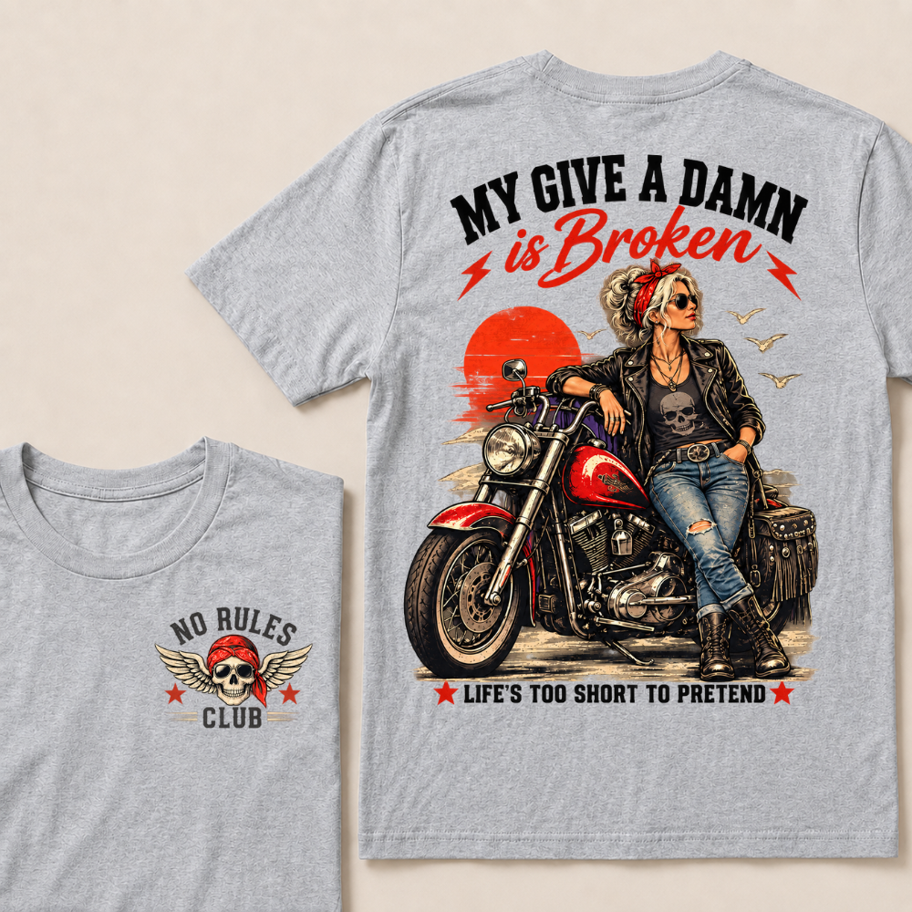 My Give A Damn Is Broken Retro Motorcycle Lady Full Collection T-Shirts