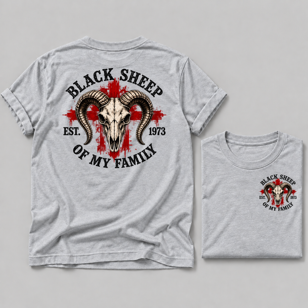 "Black Sheep" Of My Family Vintage Ram Skull Custom EST Year T Shirt