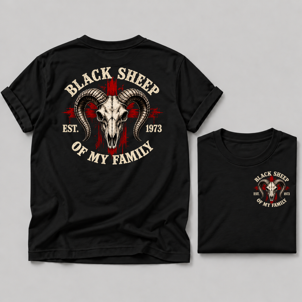 "Black Sheep" Of My Family Vintage Ram Skull Custom EST Year T Shirt