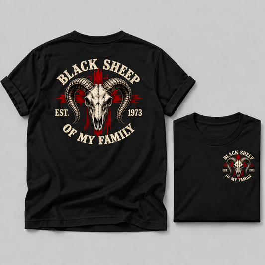 "Black Sheep" Of My Family Vintage Ram Skull Custom EST Year T Shirt