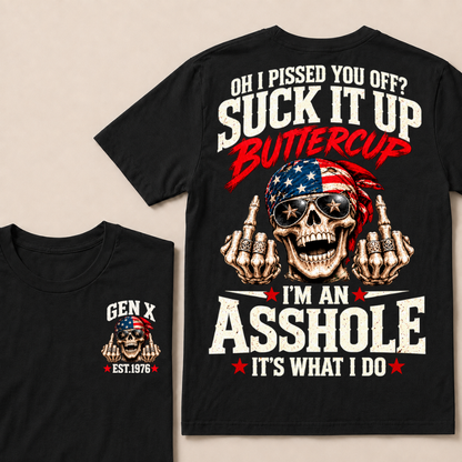 Gen X Est.Year Oh I Pissed You Off Suck It Up Buttercup Middle Finger Skull American Bandana T-Shirt