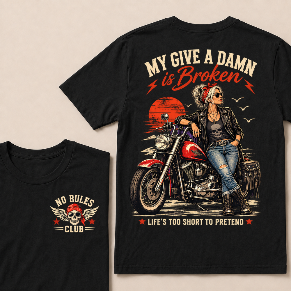 My Give A Damn Is Broken Retro Motorcycle Lady Full Collection T-Shirts