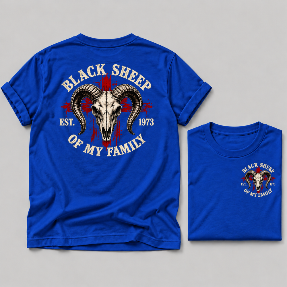 "Black Sheep" Of My Family Vintage Ram Skull Custom EST Year T Shirt
