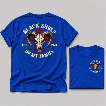 "Black Sheep" Of My Family Vintage Ram Skull Custom EST Year T Shirt