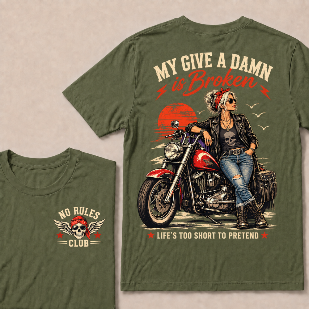 My Give A Damn Is Broken Retro Motorcycle Lady Full Collection T-Shirts