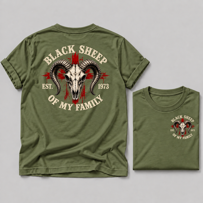 "Black Sheep" Of My Family Vintage Ram Skull Custom EST Year T Shirt
