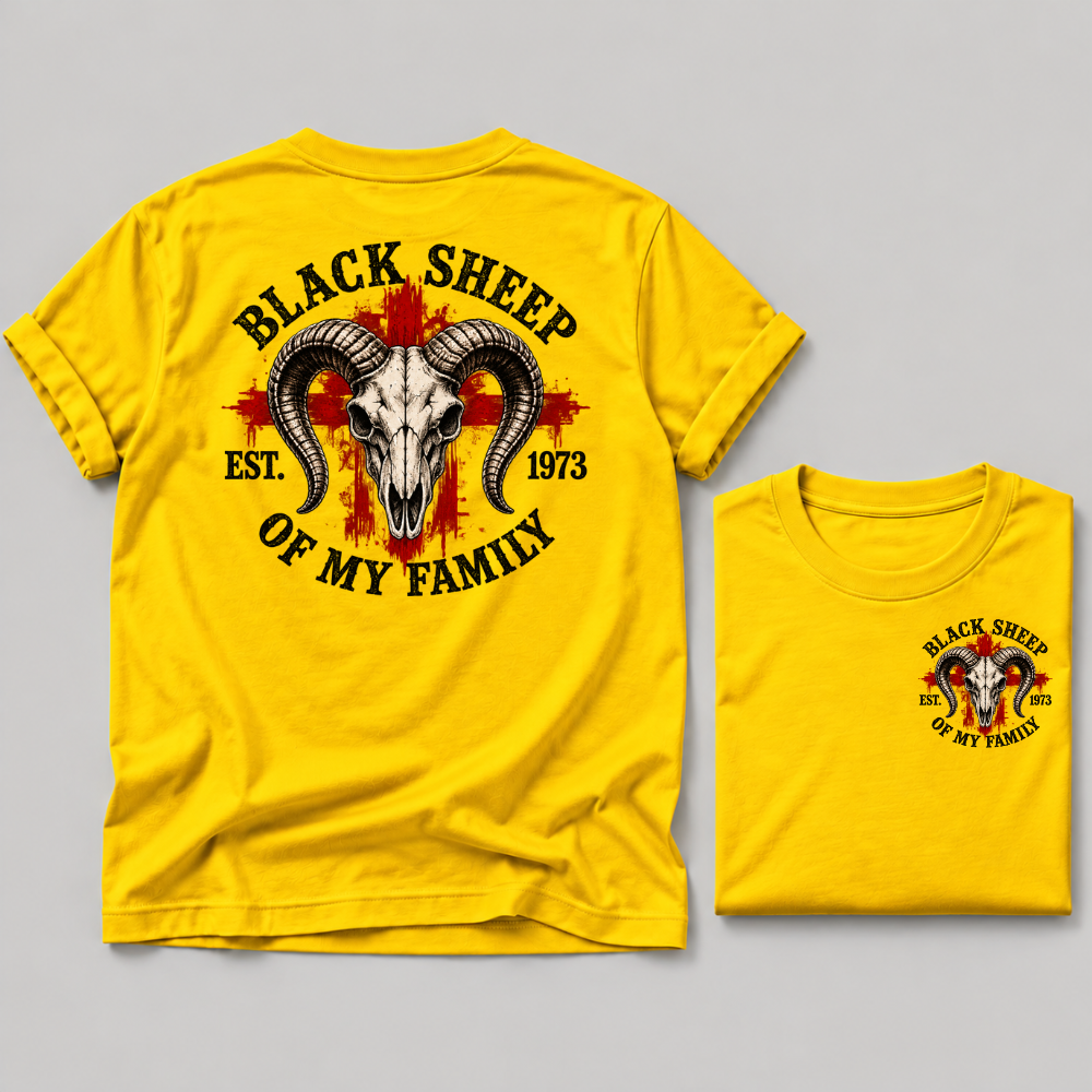 "Black Sheep" Of My Family Vintage Ram Skull Custom EST Year T Shirt