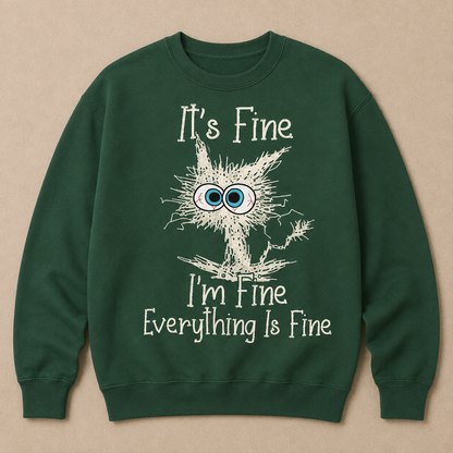 It's Fine I'm Fine Everything Is Fine Funny Cat Print Sweatshirt